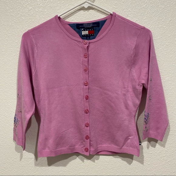 kids tommy hilfiger purple button up cardigan sweater jacket long sleeve top - Picture 1 of 8